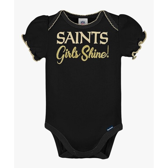 Gerber NFL New Orleans Saints Baby Girls'  3 Pack Short Sleeve Onesie 0-3M NEW - Picture 2 of 7